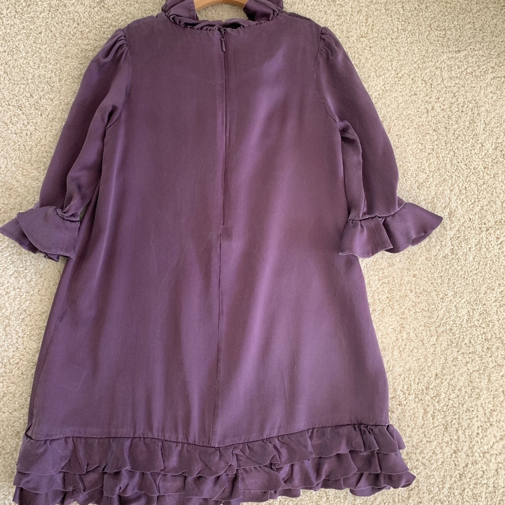100% Silk Designer Marie Chantal Purple Dress with Ruffle Size 4 - Picture 5 of 10